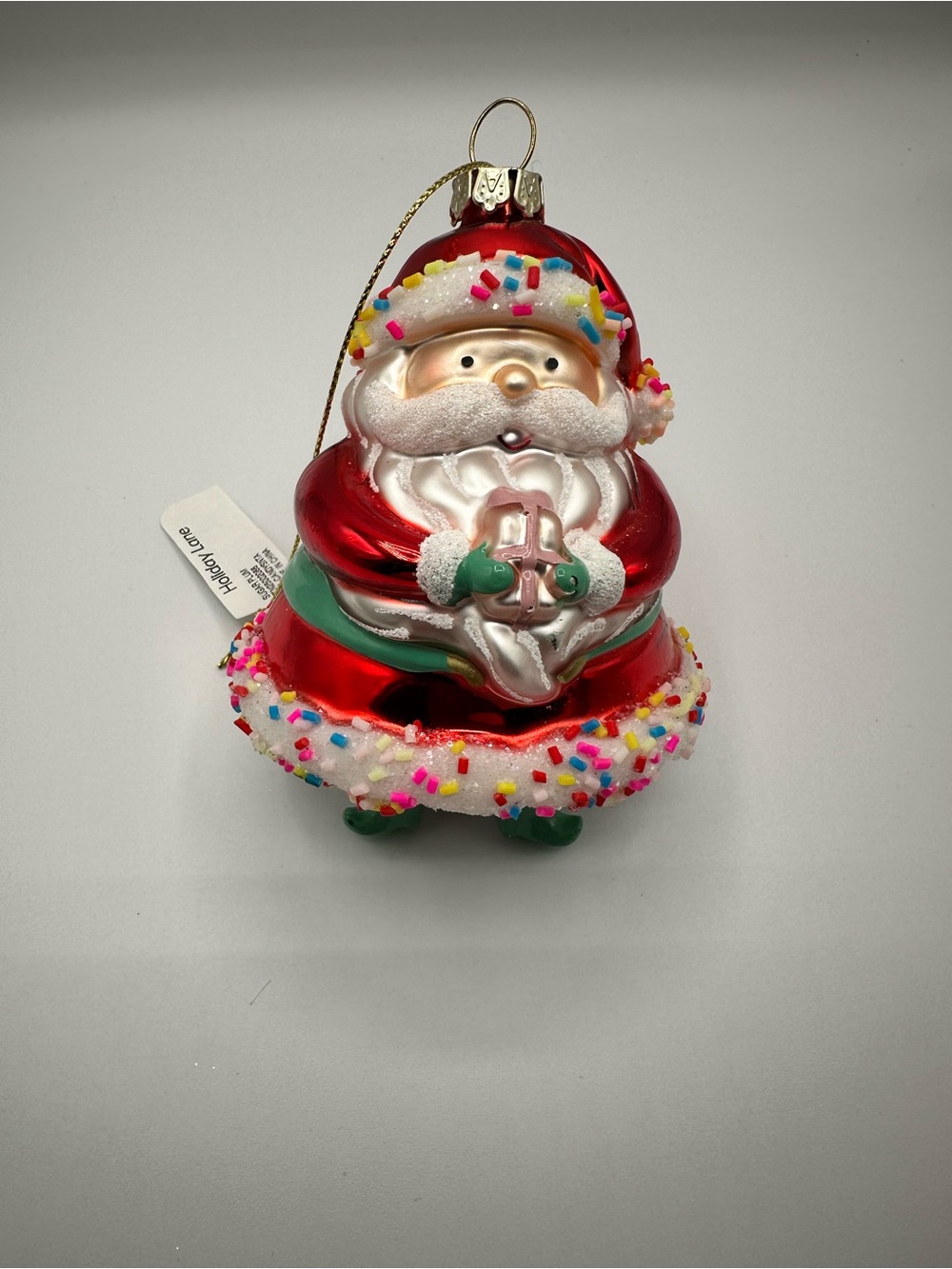 Holiday Lane Red Santa Ornament with Sprinkles Holiday Glass Decoration